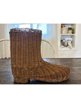 Vintage Wicker Rattan Boot Basket Planter Rustic Farmhouse Western Decor Boho